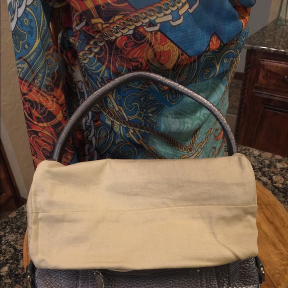 🪩COLE HAAN SILVER LEATHER BAG SATCHEL TOTE - Picture 6 of 11